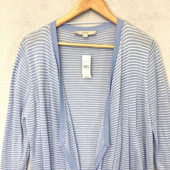 NWT Loft Open Front Cardigan Womens Large L Blue White Coastal Lightweight Beach - Picture 3 of 10